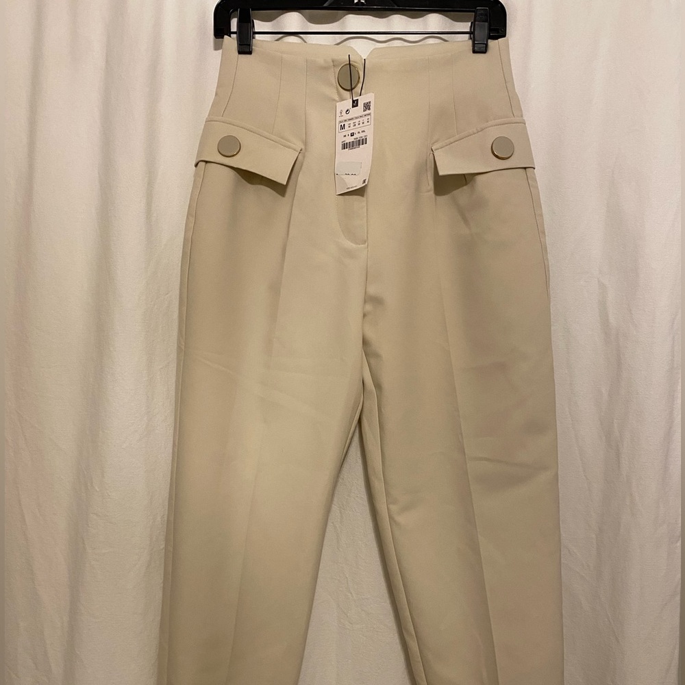 ***NEW***Zara High Waist Ivory Color Sailor Style Pants Cuffed